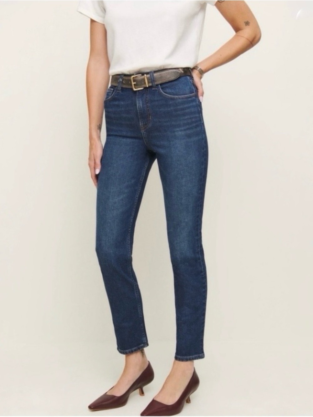 Reformation Ezra Stretch High Rise Straight Jean in Galene wash size 25
